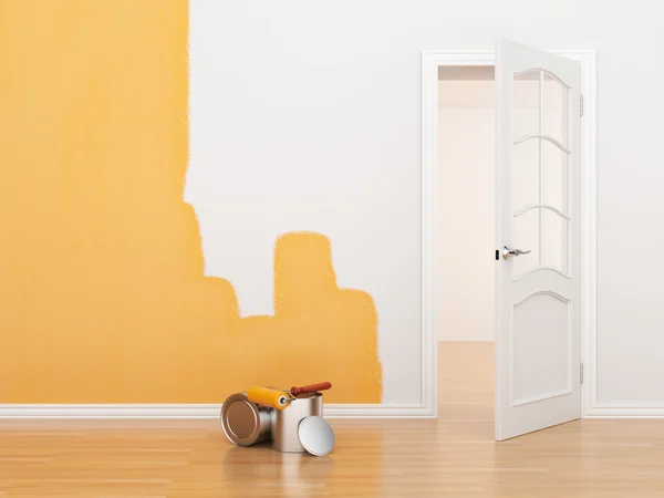 Η ζωγραφική του ένα άδειο δωμάτιο. σπίτι ανακαίνιση. 3D απεικόνιση — Φωτογραφία Αρχείου
