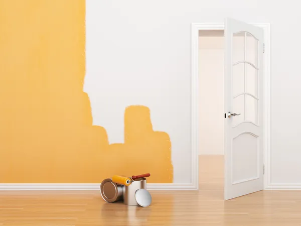 Η ζωγραφική του ένα άδειο δωμάτιο. σπίτι ανακαίνιση. 3D απεικόνιση Εικόνα Αρχείου