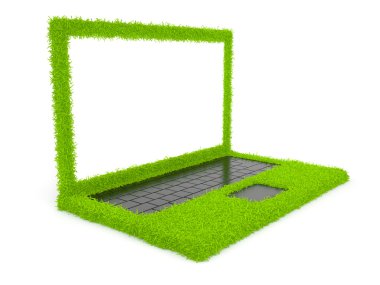 Green computer laptop of grass 3D. Isolated on white background clipart