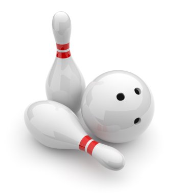 3D bowling. Spor kavram. Beyaz arka plan üzerinde izole