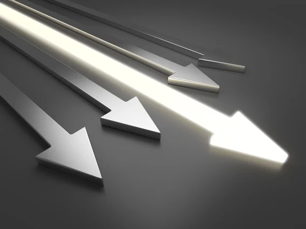 3D light arrow. Competition concept. On gray background — Stock Photo, Image