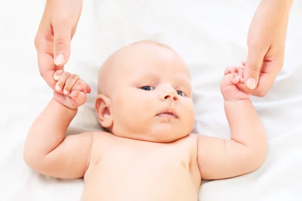 The baby sucks pacifier. Age - 3 months — Stock Photo, Image