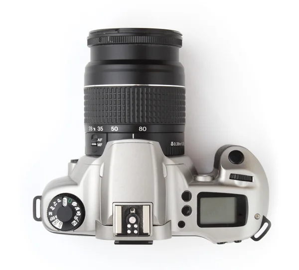 Câmera fotográfica moderna isolada no fundo branco — Fotografia de Stock