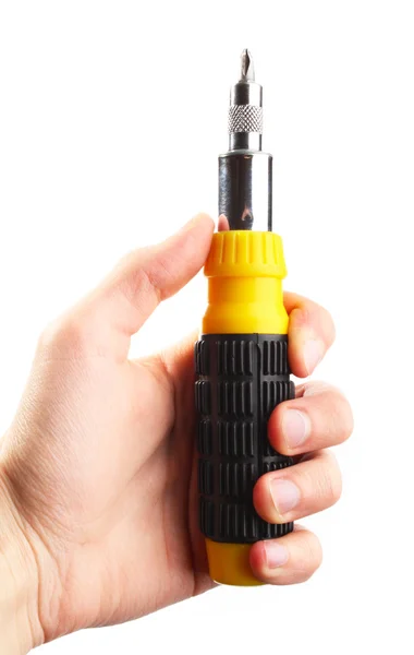 Hand hold screwdriver, isolated — Stock Photo, Image