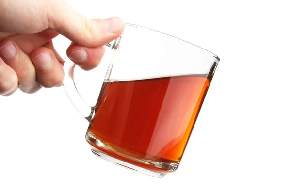 The hand hold a glass with is tea — Stock Photo, Image