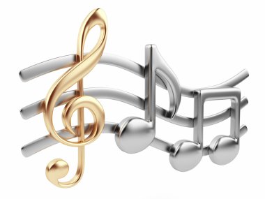 Metallic music note 3D. Music composition. Isolated on white bac