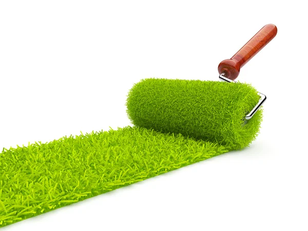 Zielona farba trawy. rolki na białym tle. 3D il — Zdjęcie stockowe