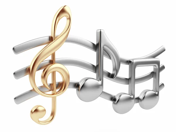 Metallic music note 3D. Music composition. Isolated on white bac — Stock Photo, Image