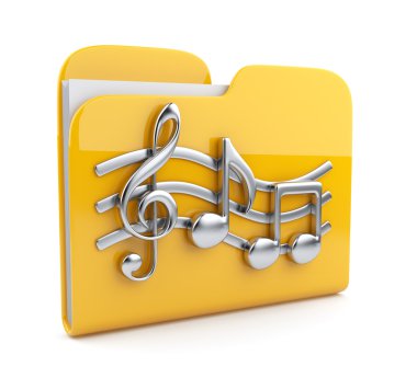 Yellow music folder with note symbols. Icon 3D. Isolated on whi clipart