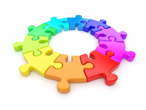 Colorful puzzle ring 3D. Team concept. Isolated on white backgro — Stock Photo, Image