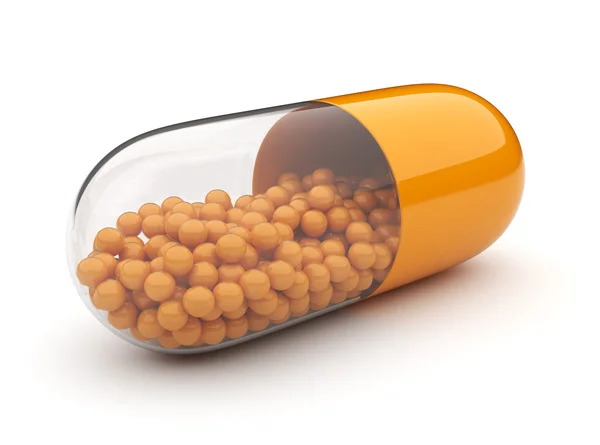 Turuncu tıbbi 3d hap. vitaminler. Beyaz arka plan üzerinde izole — Stok fotoğraf