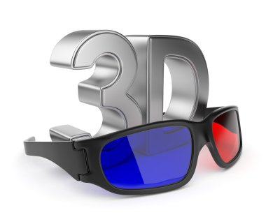 3D gözlük stereoskopik sinema. Beyaz arka plan üzerinde izole