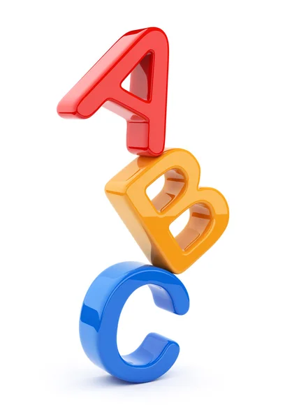 Símbolos de brinquedo coloridos amontoado de alfabeto. Ícone 3D. Educação con — Fotografia de Stock