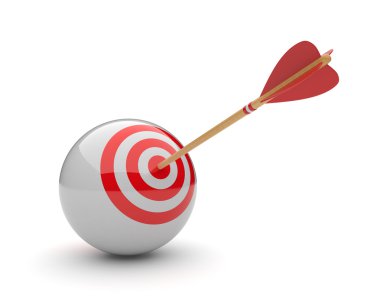 Arrow in sphere target 3D. Success hitting. Business concept. Is clipart