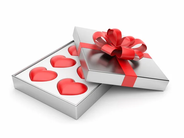 Δώρο με valentine καρδιές 3d. έννοια της αγάπης. απομονώνονται σε λευκό β — Φωτογραφία Αρχείου