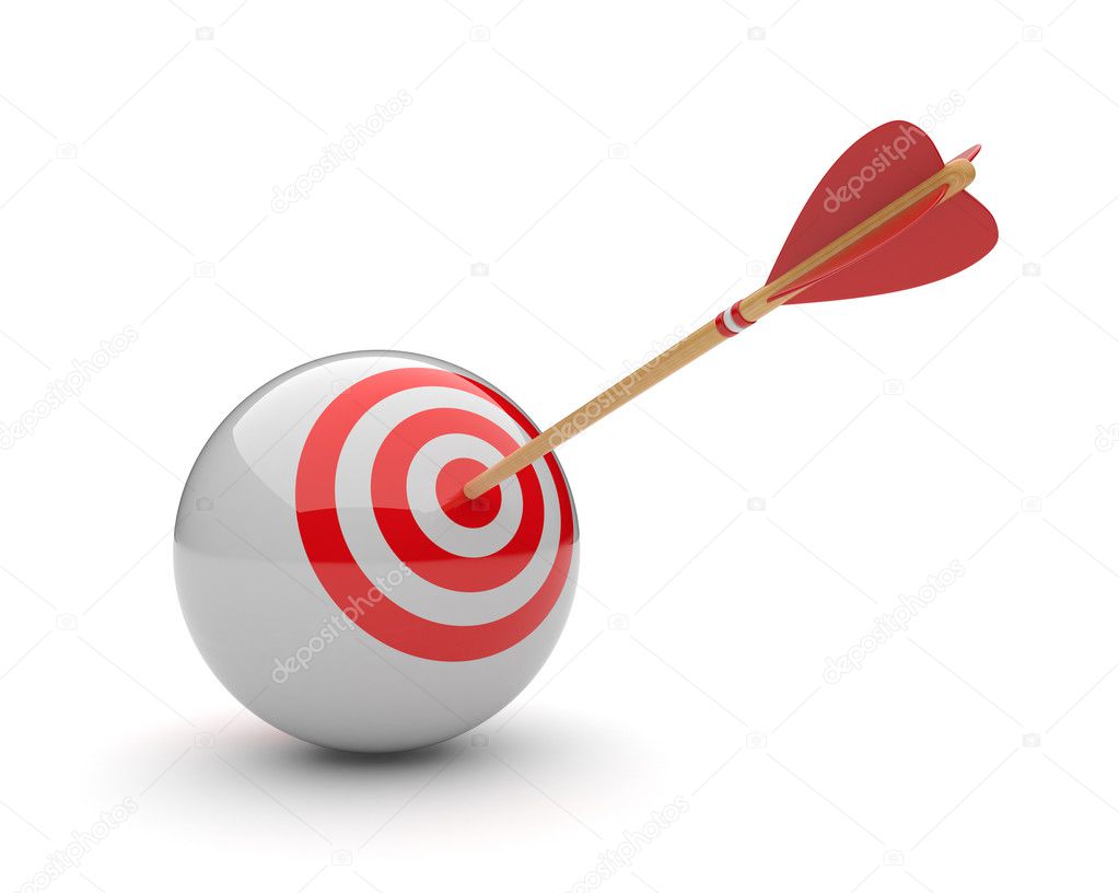 Arrow in sphere target 3D. Success hitting. Business concept. Is