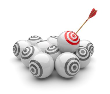 Arrow in targets 3D. Success hitting. Business concept. Isolated clipart