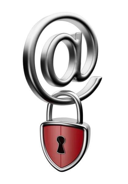 电子邮件符号与锁 3d。安全的概念。孤立对惠特 — 图库照片