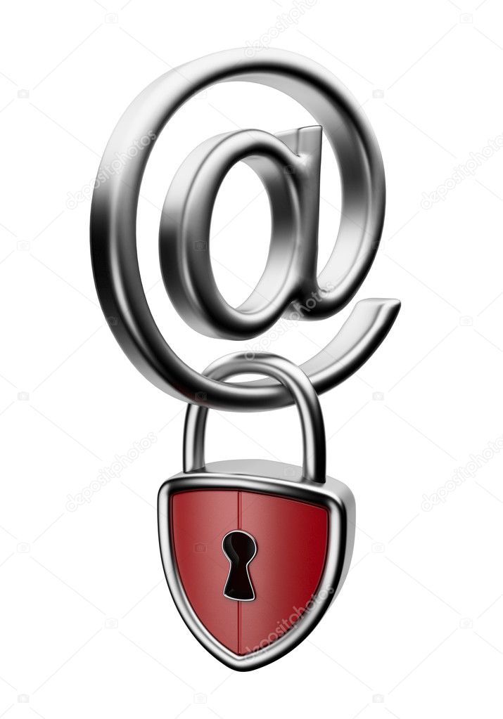 Email symbol with lock 3D. Concept of security. Isolated on whit