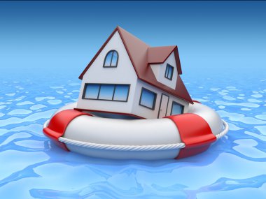 House in lifebuoy. Property insurance concept clipart