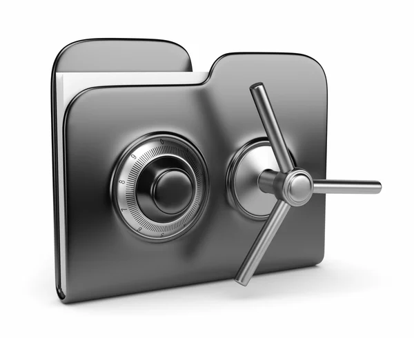 Data security concept. Black folder and lock. 3D isolated on whi — Stock Photo, Image