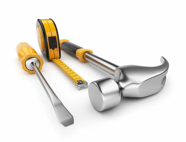 Hammer, screwdriver, tape measure 3d. Construction tools isolate — Stock Photo, Image