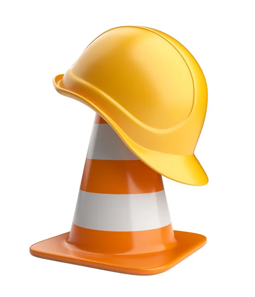 Traffic cones and hardhat. Road sign. Icon isolated on white bac — Stock Photo, Image