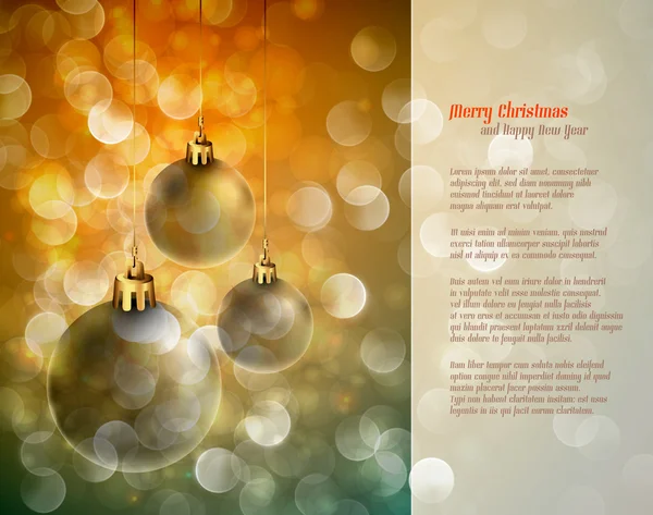 Jul bakgrund med blanka glober och gnistrande ljus | Gr — Stock vektor
