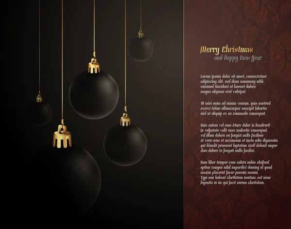 Salutation de Noël élégante avec des globes sombres — Image vectorielle