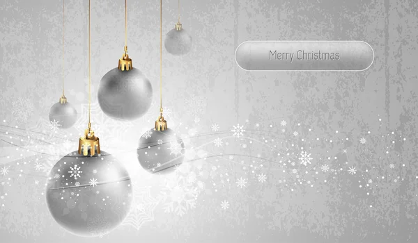 Biglietto di auguri in argento con globi natalizi — Vettoriale Stock