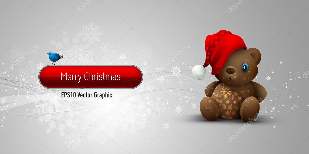 Christmas Banner with Teddy Bear | EPS10 Vector Background