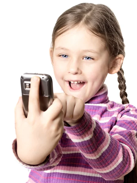 휴대폰을 가지고 있는 소녀 — 스톡 사진
