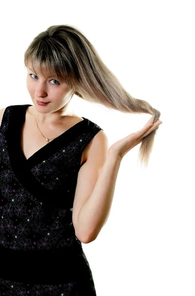 Fiatal nő, hosszú, egyenes szőke haj — Stock Fotó