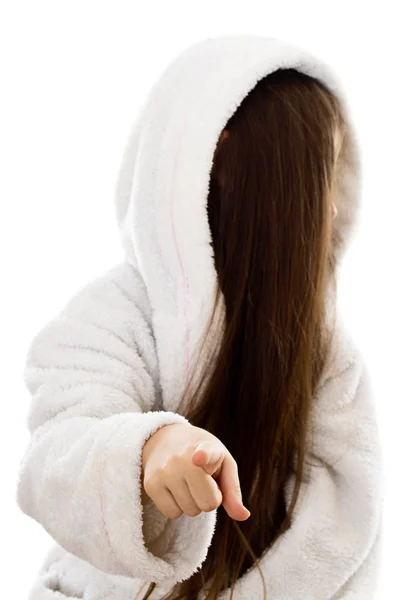 소녀는 손가락을 가리키는 — 스톡 사진