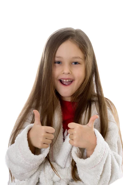 Menina mostra gesto emoções positivas — Fotografia de Stock