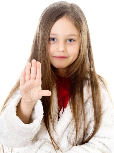 Dziewczyna pokazuje ręką — Zdjęcie stockowe