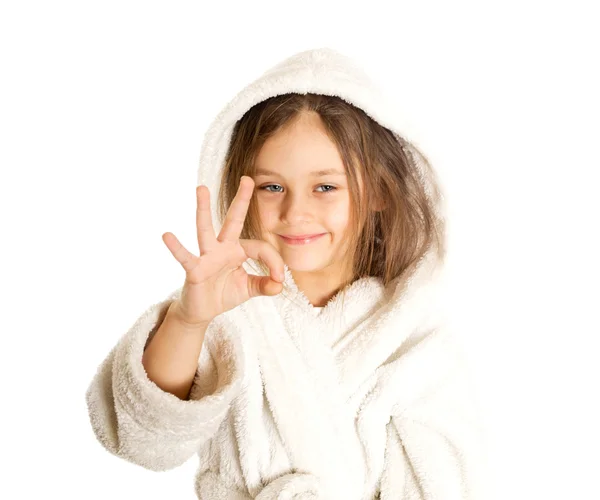 Girl shows gesture that all is well — Stock Photo, Image
