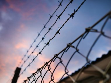 Barbed wire against evening sky clipart