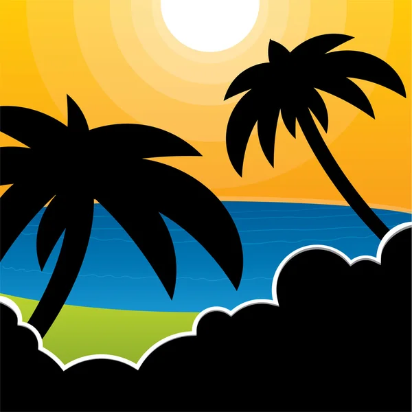 Векторный пляж с пальмами — стоковый вектор
