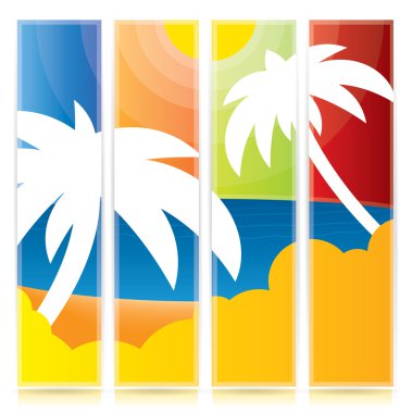 tropikal vektörel banner palmiye ağaçları ile ayarla