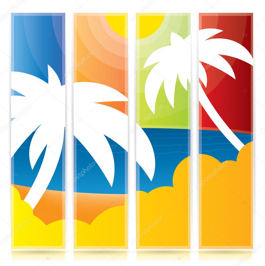 Tropical vector banner set with palm trees