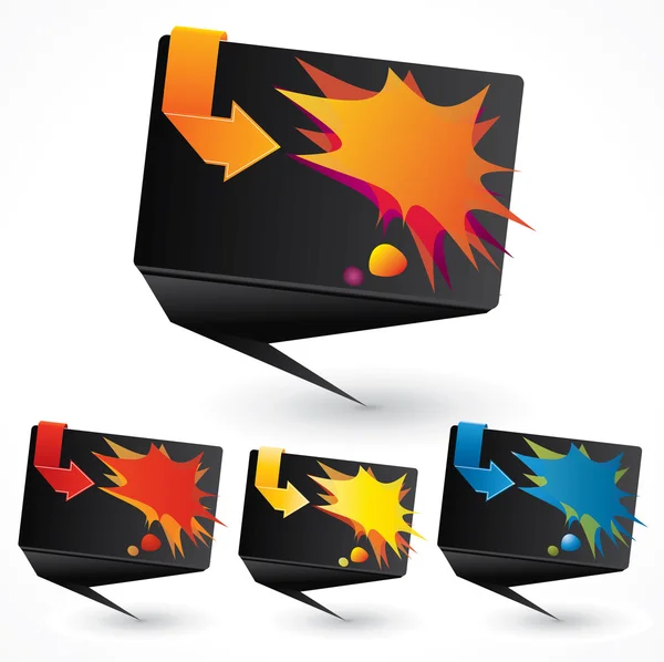 Zwarte origami prijskaartje met kleurrijke tekstballon — Stockvector