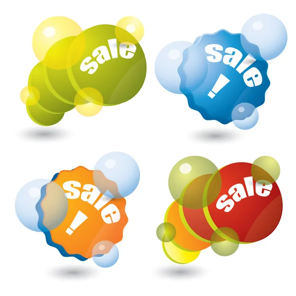 Etiqueta engomada venta colorido conjunto con burbujas — Archivo Imágenes Vectoriales