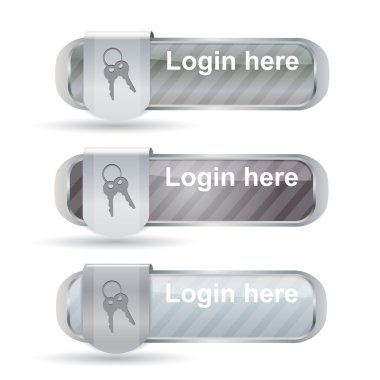Metallic login buttons with keys and metal frame clipart