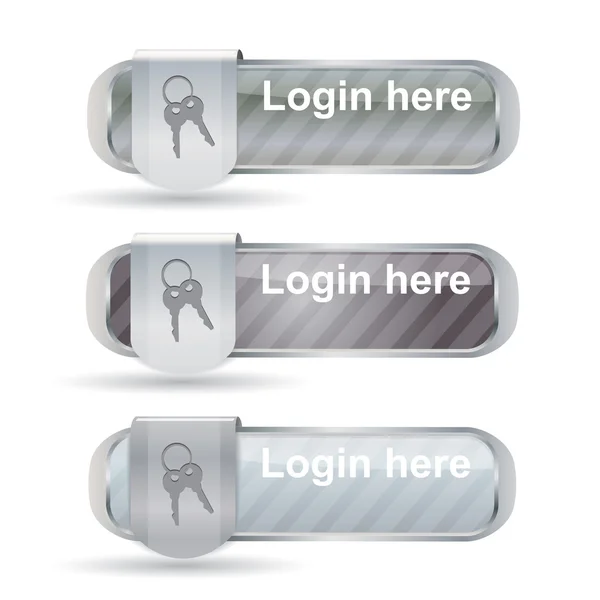 Botões de login metálicos com chaves e moldura metálica — Vetor de Stock