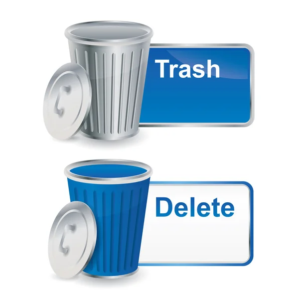 Trash and delete buttons with container — Stock Vector