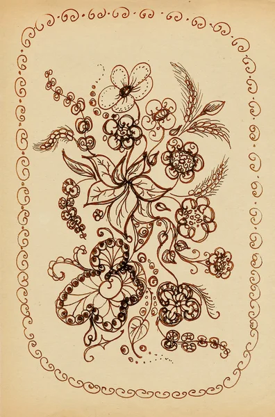 Dibujo de flores y espiguillas de trigo —  Fotos de Stock