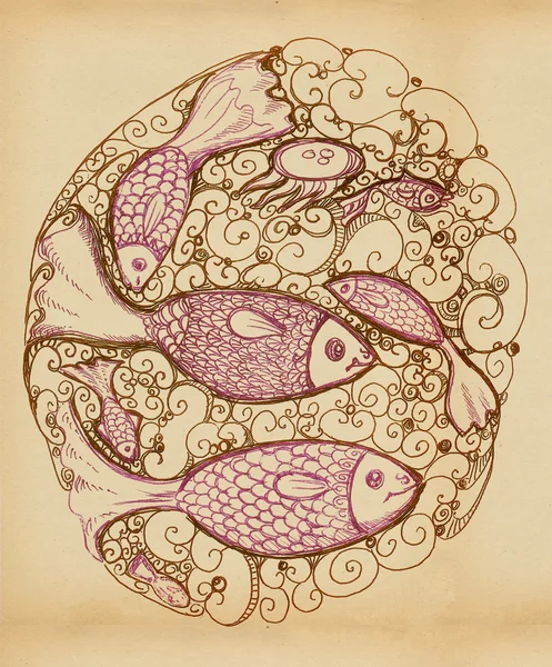 Рыба и медузы - декоративная картина — стоковое фото