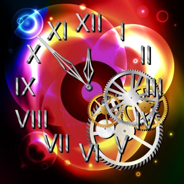 Graphic illustration of abstract clock over light shapes clipart