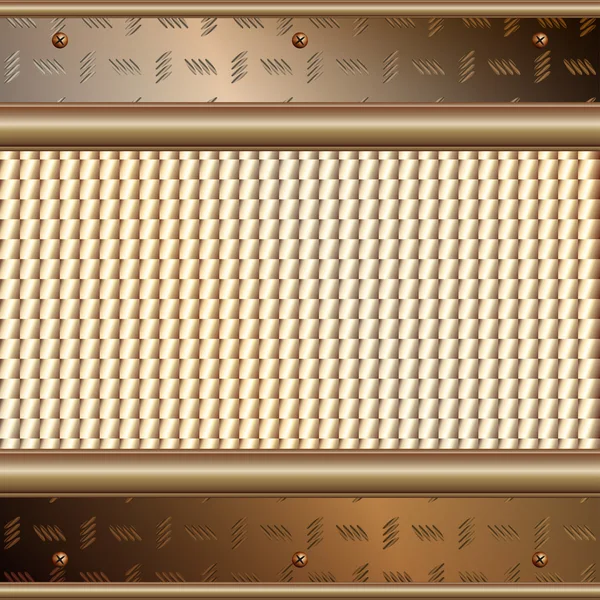 金属表面上の黄金のプレートとの技術の背景の図を表示 — ストックベクタ